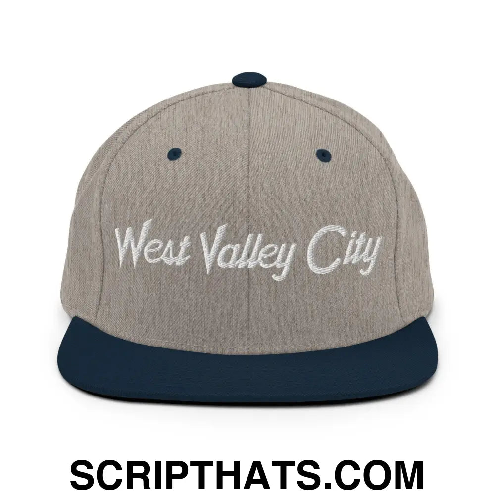 West Valley City Script Snapback Hat Heather Grey Navy