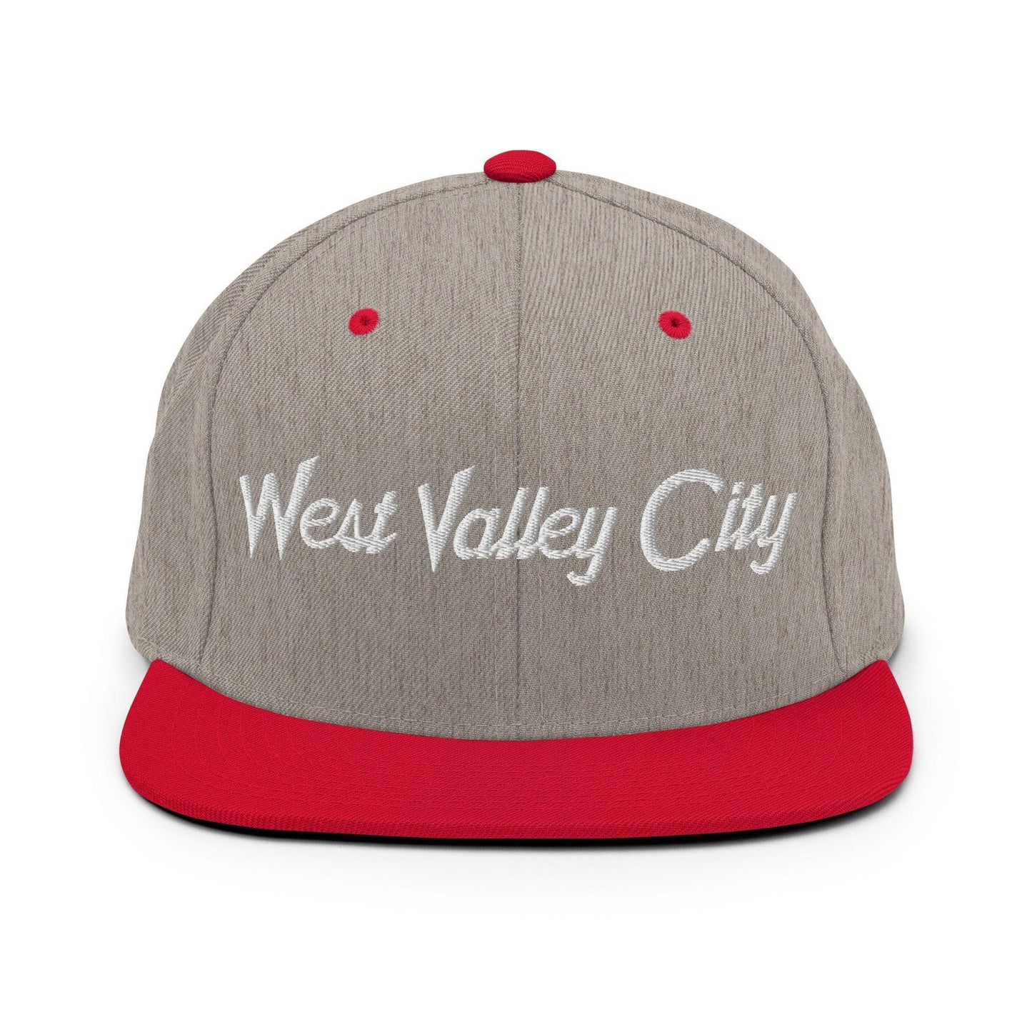 West Valley City Script Snapback Hat Heather Grey Red