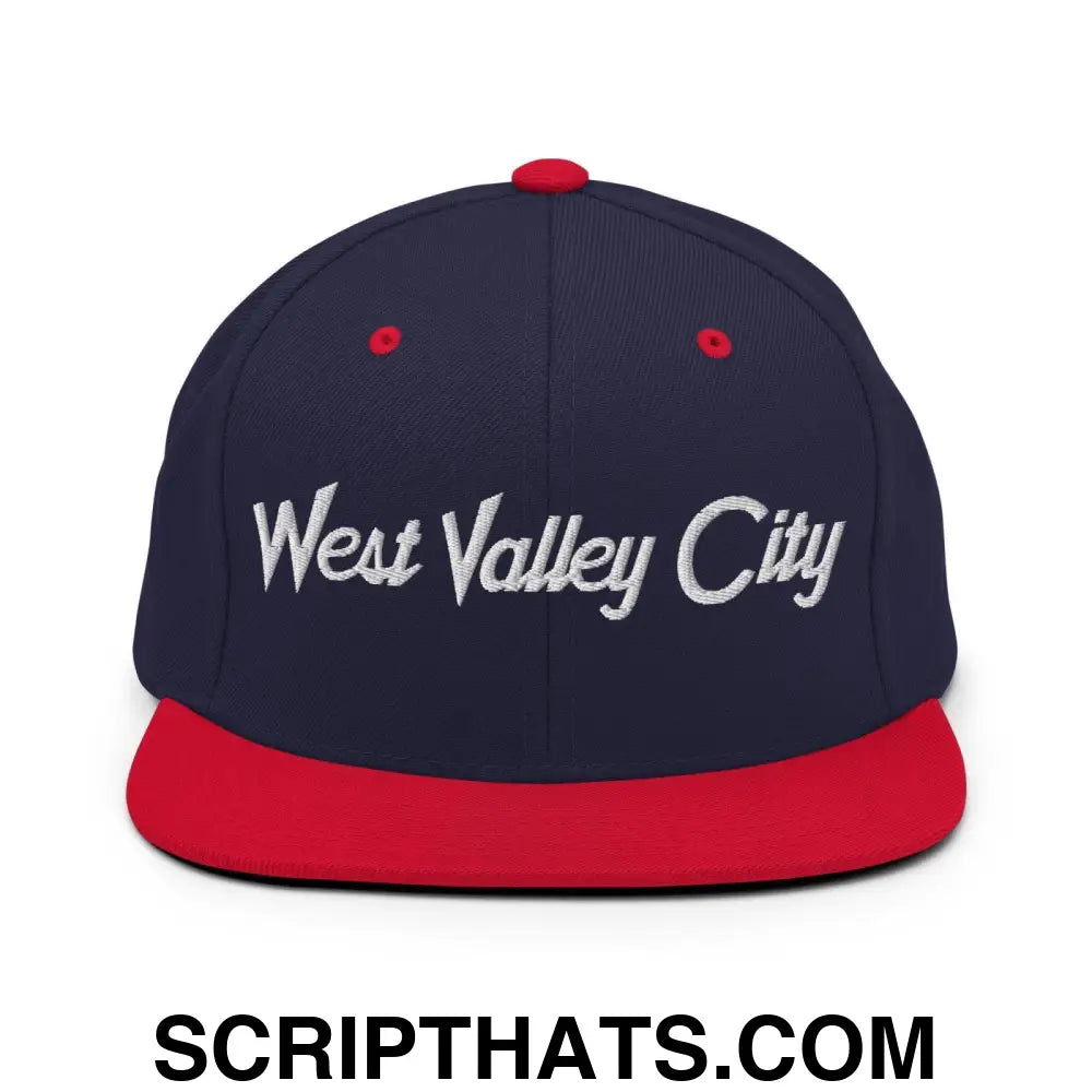 West Valley City Script Snapback Hat Navy Red