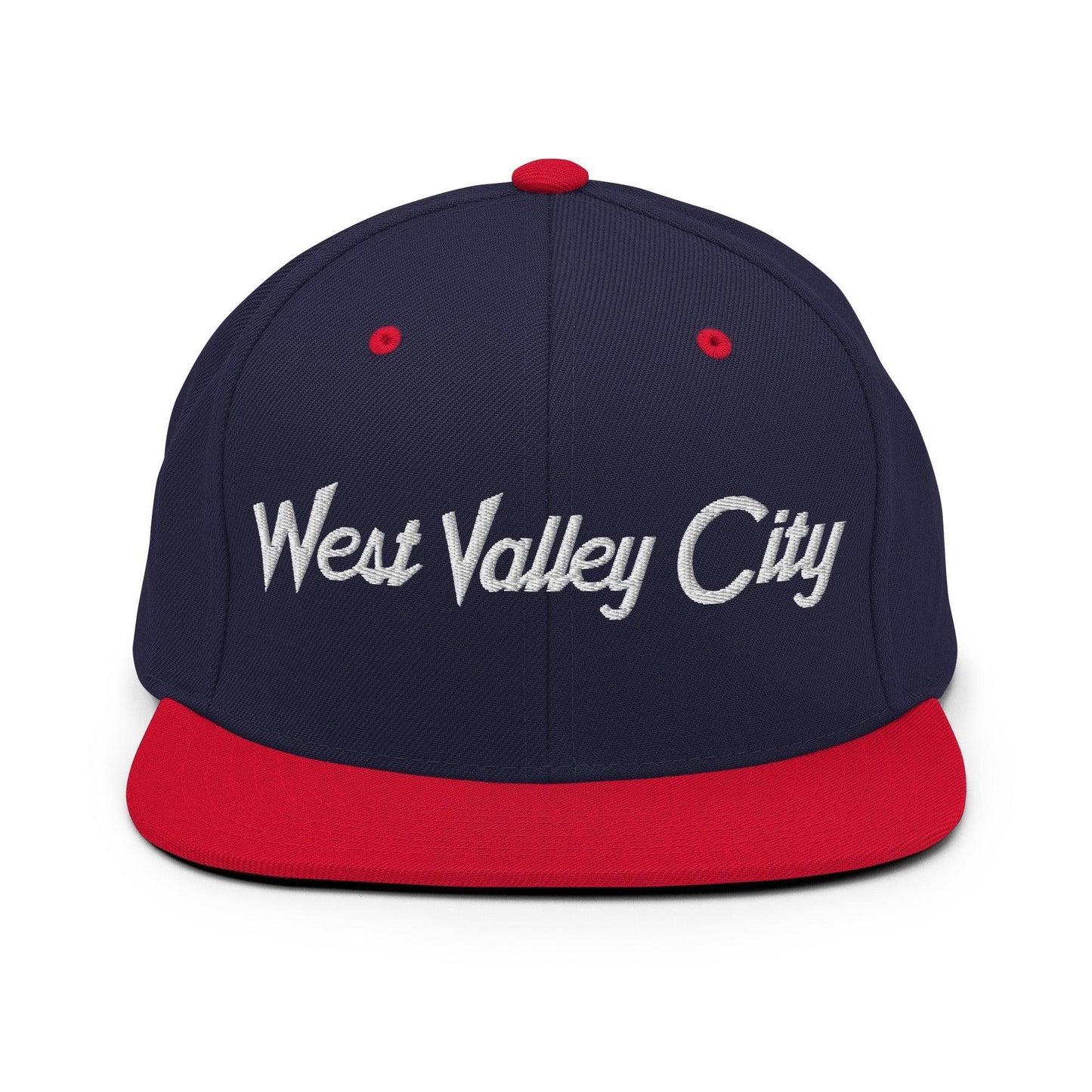West Valley City Script Snapback Hat Navy Red