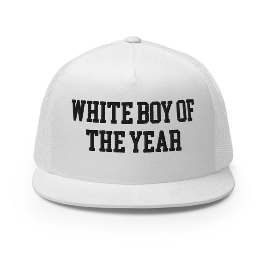 White Boy of the Year Flat Bill Trucker Hat White