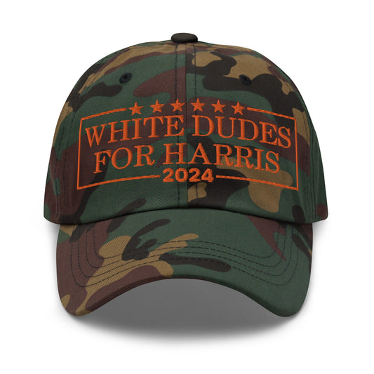 White Dudes for Harris 2024 Embroidered Orange Camo Dad Hat Default Title