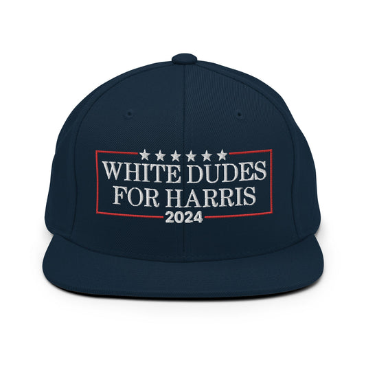 White Dudes for Harris 2024 Flat Bill Brim Snapback Hat Dark Navy