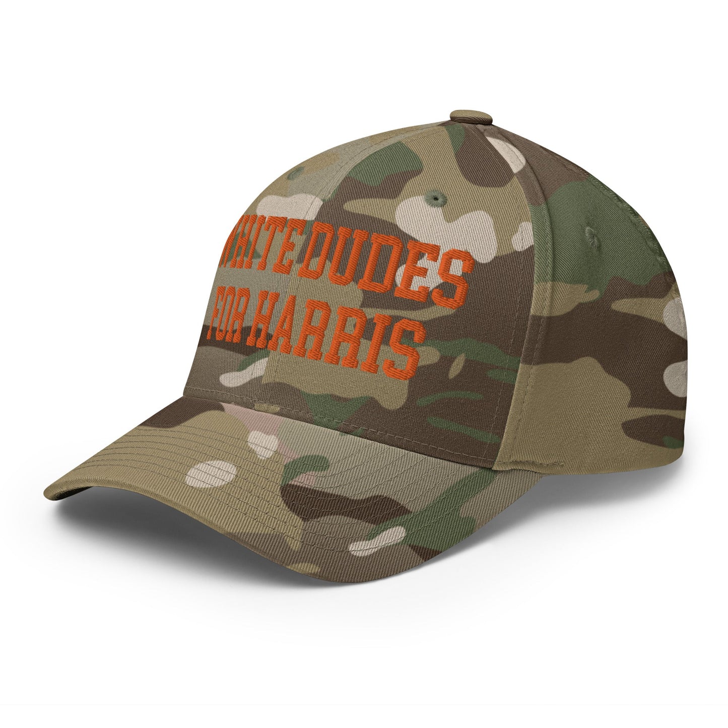 White Dudes for Harris Embroidered Stretch Fit Baseball Hat Orange Camo Multicam Green