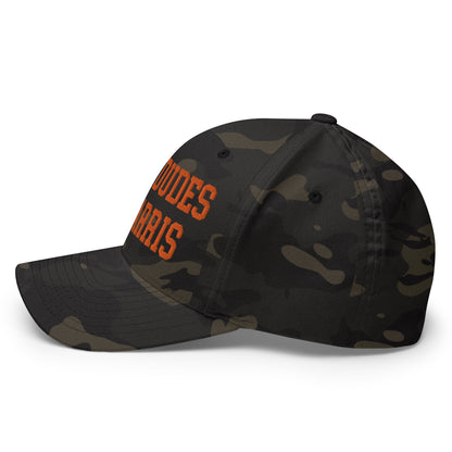 White Dudes for Harris Embroidered Stretch Fit Baseball Hat Orange Camo Multicam Black