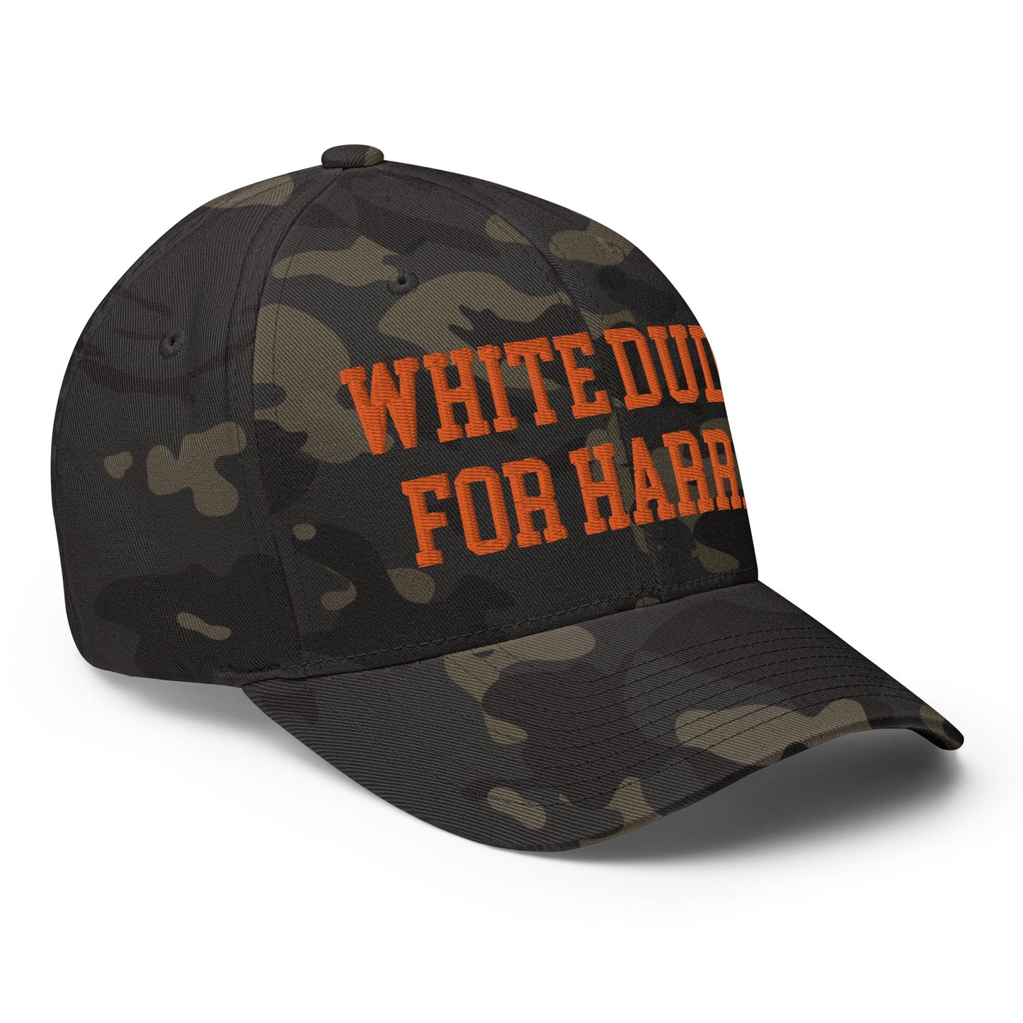 White Dudes for Harris Embroidered Stretch Fit Baseball Hat Orange Camo Multicam Black