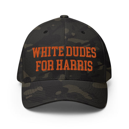 White Dudes for Harris Embroidered Stretch Fit Baseball Hat Orange Camo Multicam Black