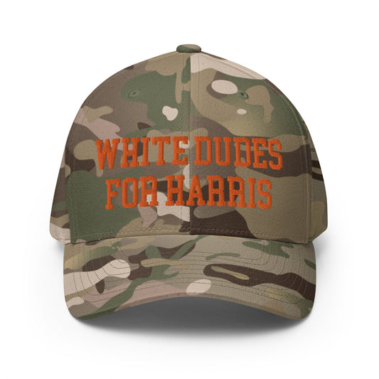 White Dudes for Harris Embroidered Stretch Fit Baseball Hat Orange Camo Multicam Green