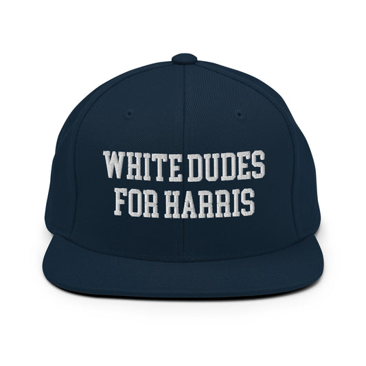 White Dudes For Harris Flat Bill Brim Snapback Hat Dark Navy