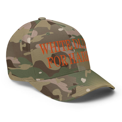 White Dudes for Harris MAGA Parody Embroidered Stretch Fit Baseball Hat Orange Camo Multicam Green