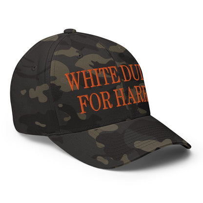 White Dudes for Harris MAGA Parody Embroidered Stretch Fit Baseball Hat Orange Camo Multicam Black