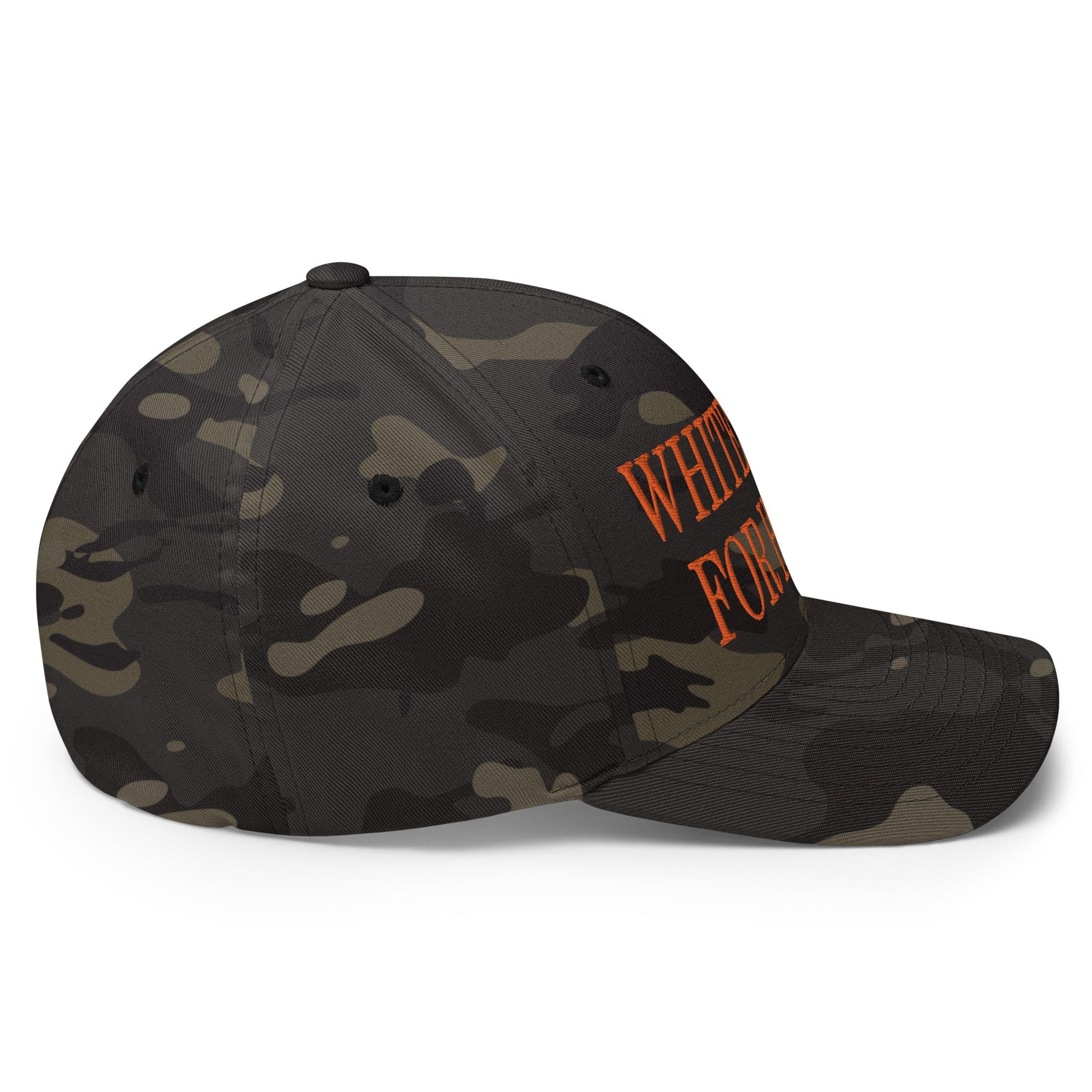 White Dudes for Harris MAGA Parody Embroidered Stretch Fit Baseball Hat Orange Camo Multicam Black