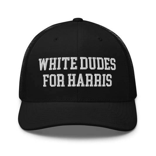 White Dudes For Harris Retro Trucker Hat Black