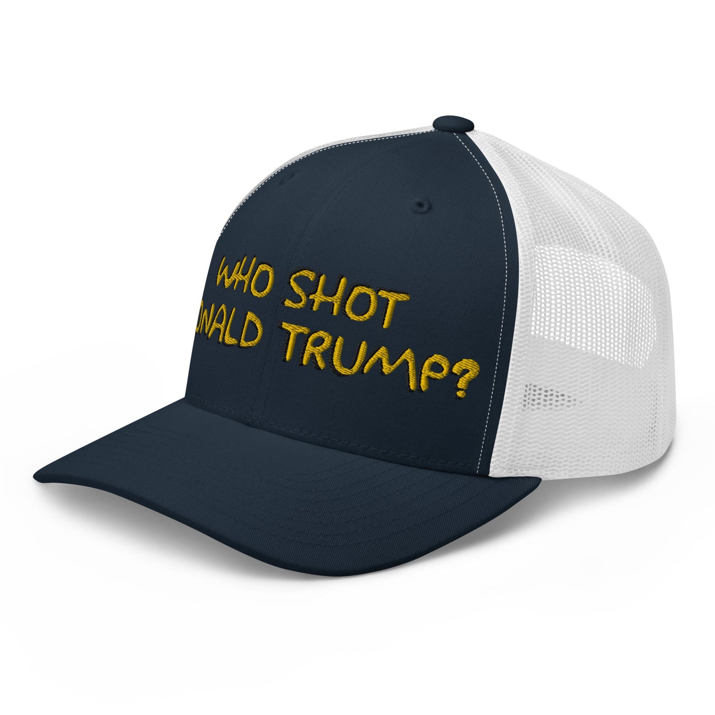 Who Shot Donald Trump? Retro Trucker Hat Navy White