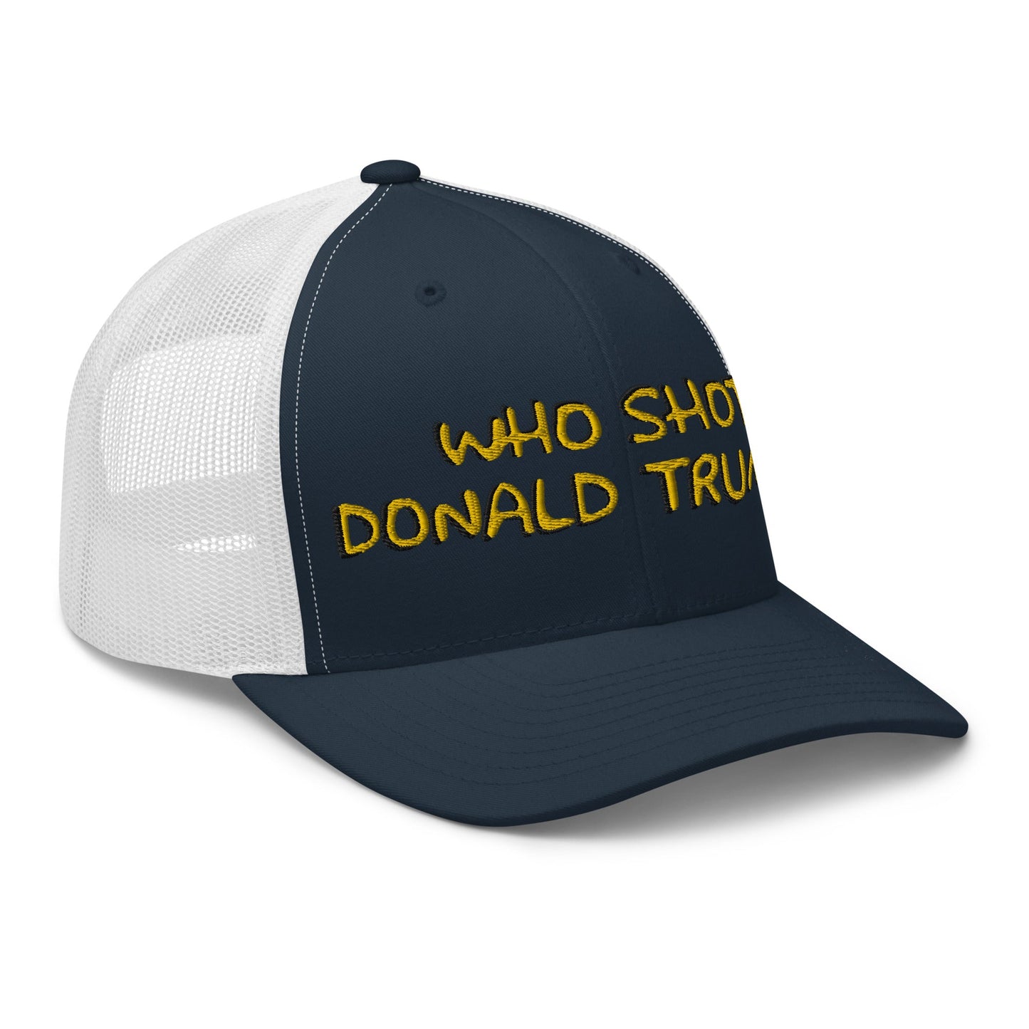 Who Shot Donald Trump? Retro Trucker Hat Navy White