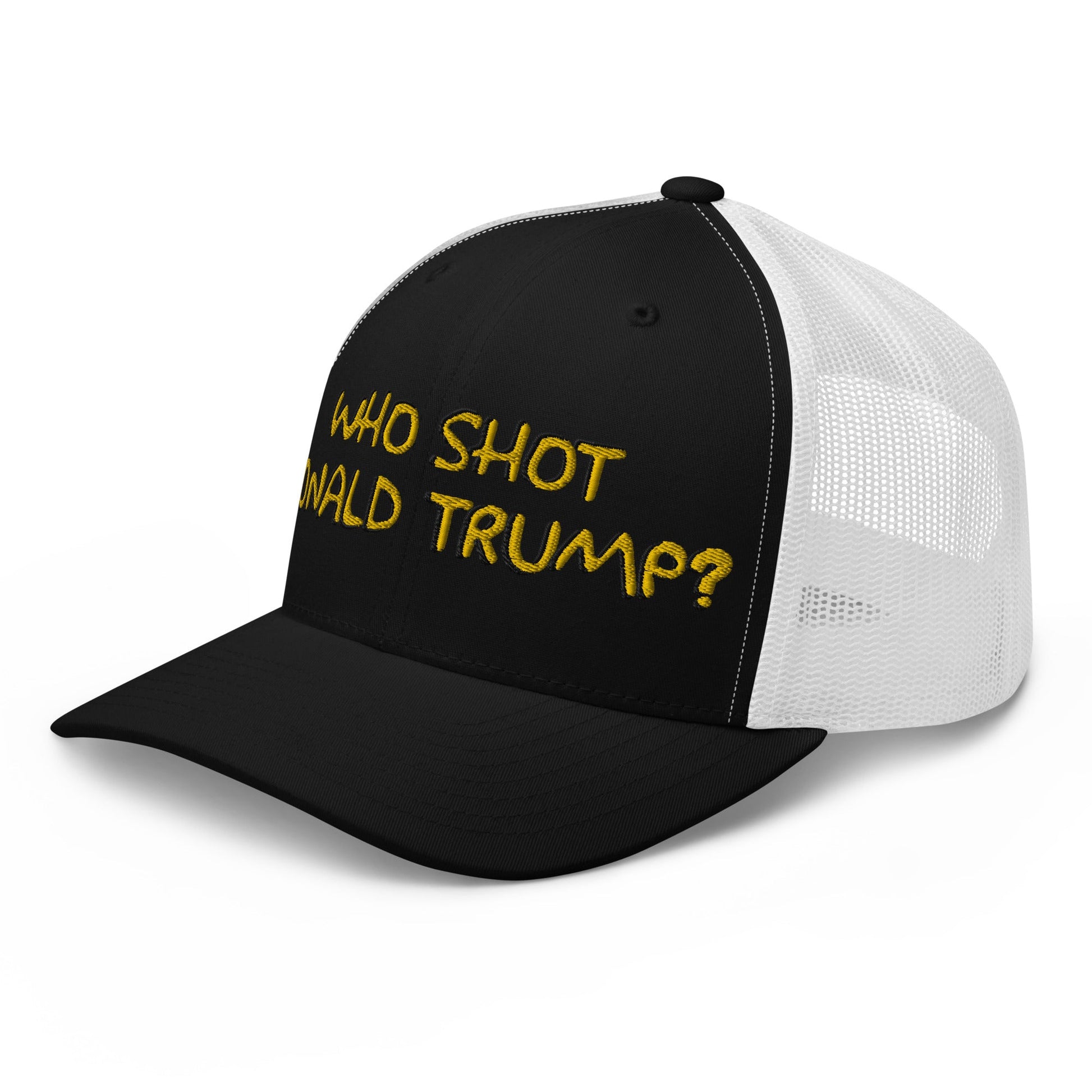 Who Shot Donald Trump? Retro Trucker Hat Black White