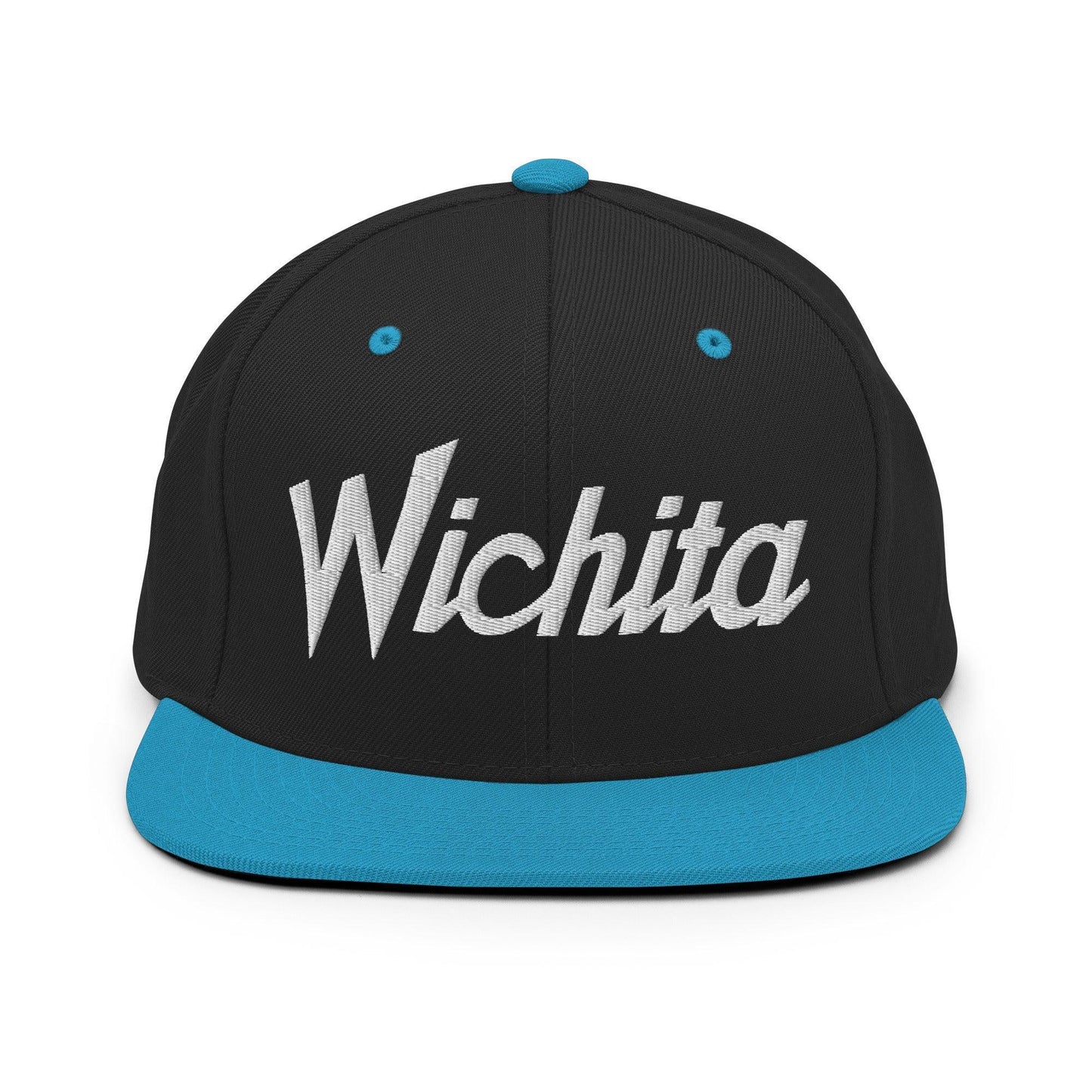 Wichita Script Snapback Hat Black Teal