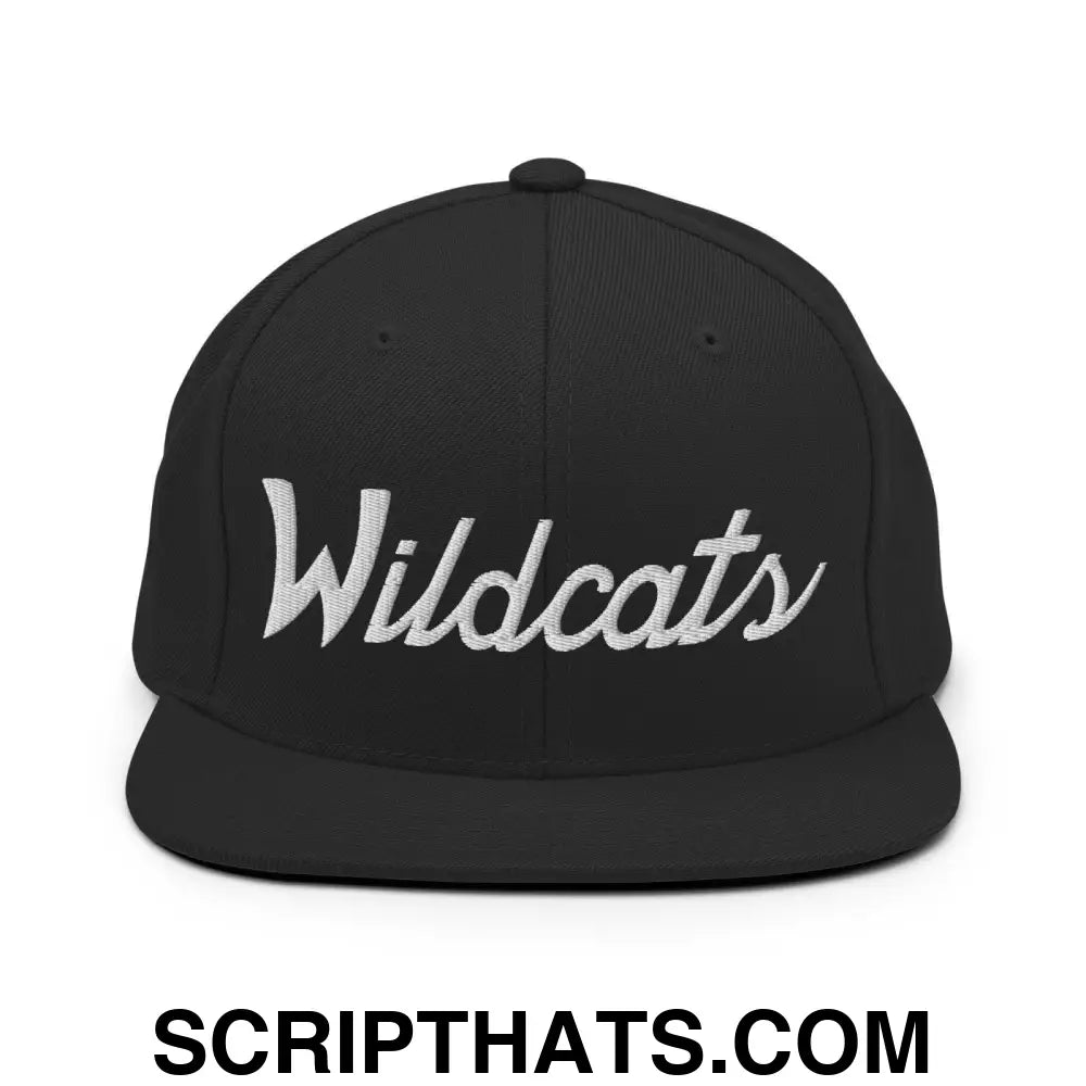 Wildcats School Mascot Script Snapback Hat Black