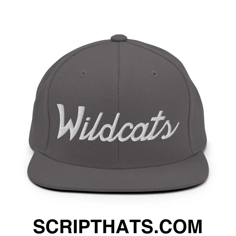 Wildcats School Mascot Script Snapback Hat Dark Grey