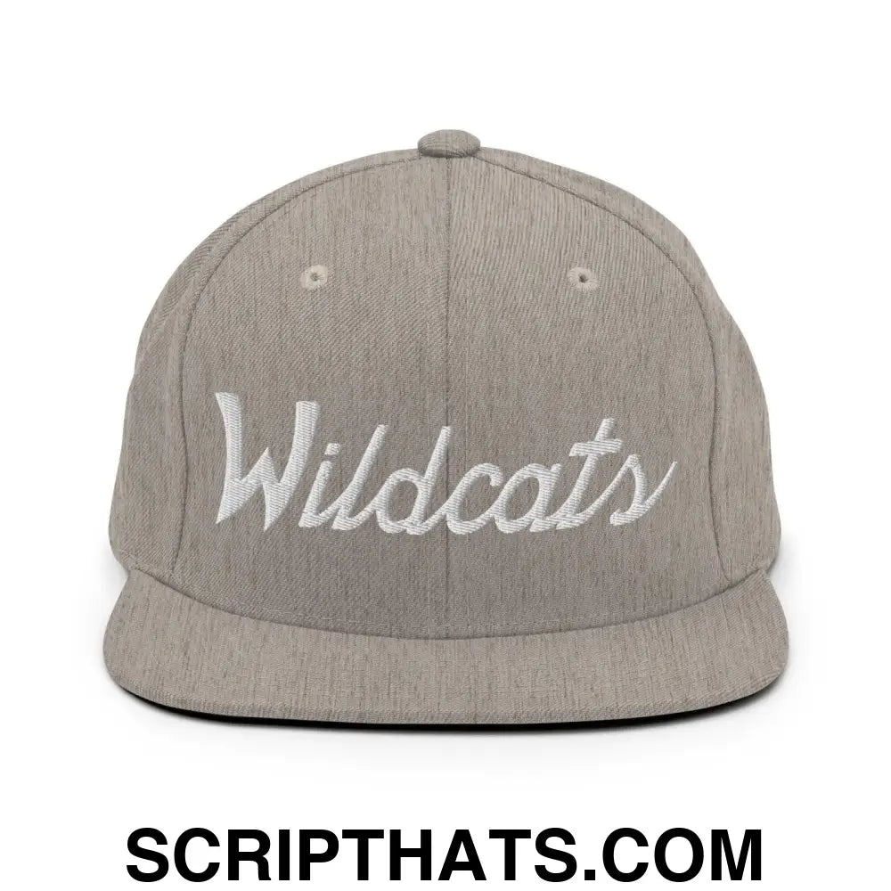 Wildcats School Mascot Script Snapback Hat Heather Grey