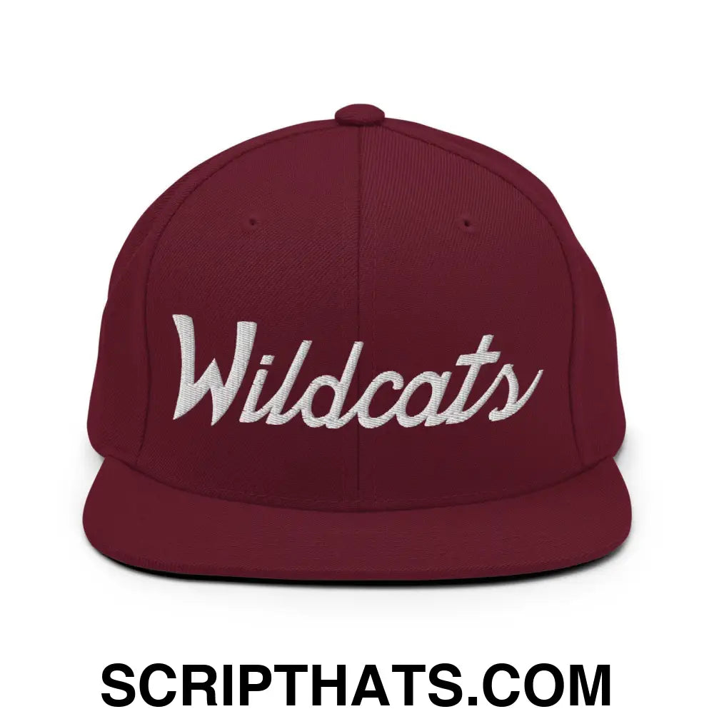 Wildcats School Mascot Script Snapback Hat Maroon