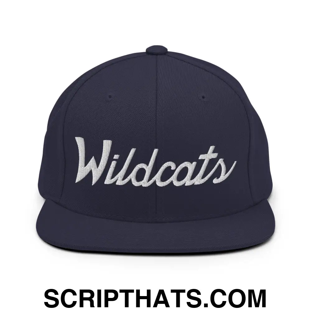 Wildcats School Mascot Script Snapback Hat Navy