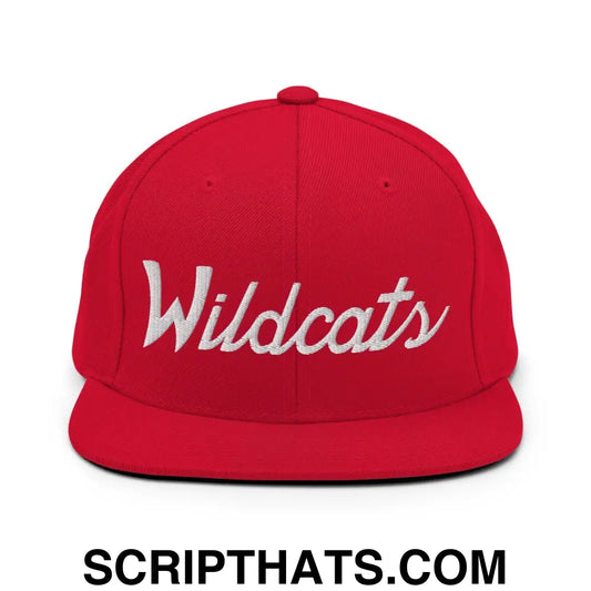 Wildcats School Mascot Script Snapback Hat Red