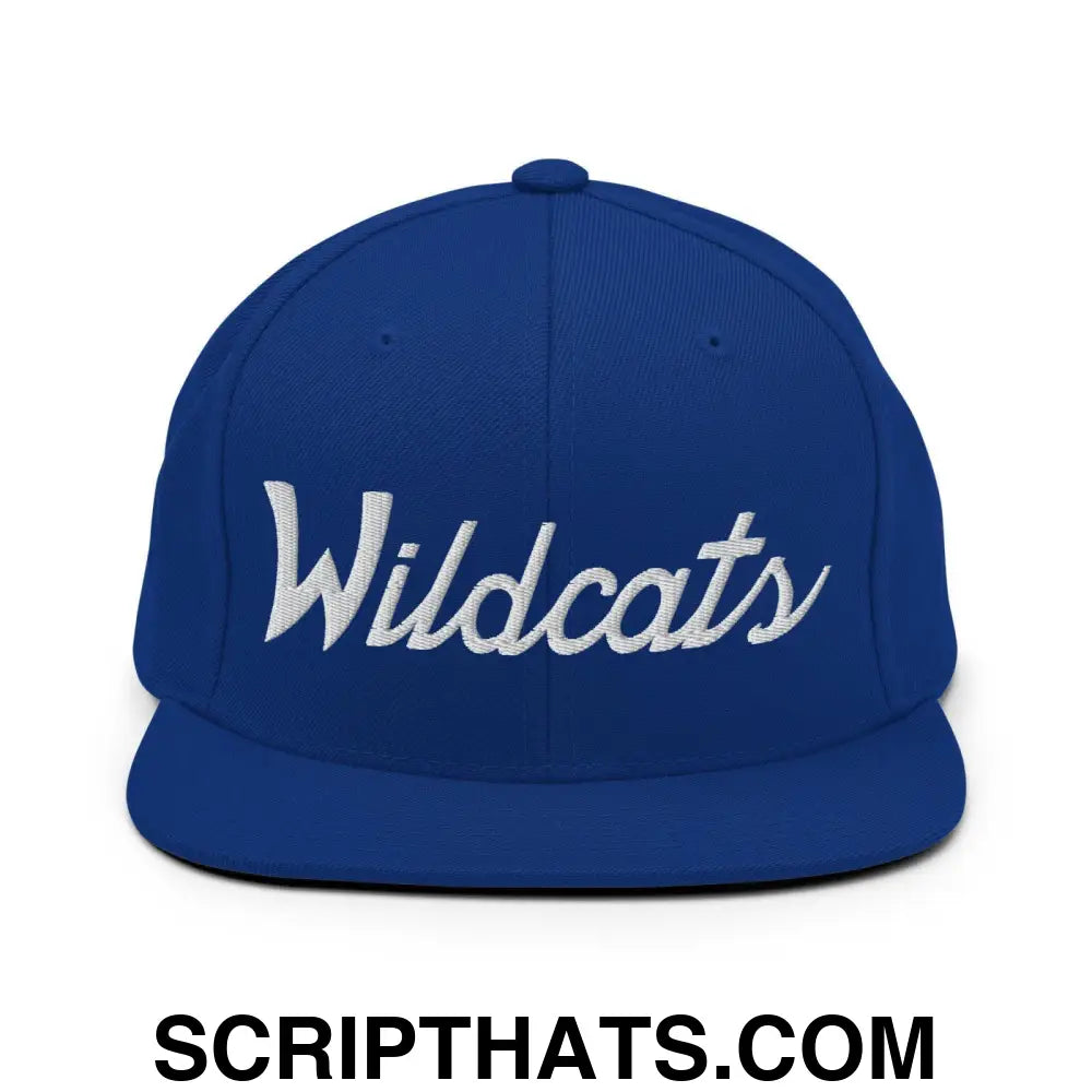 Wildcats School Mascot Script Snapback Hat Royal Blue