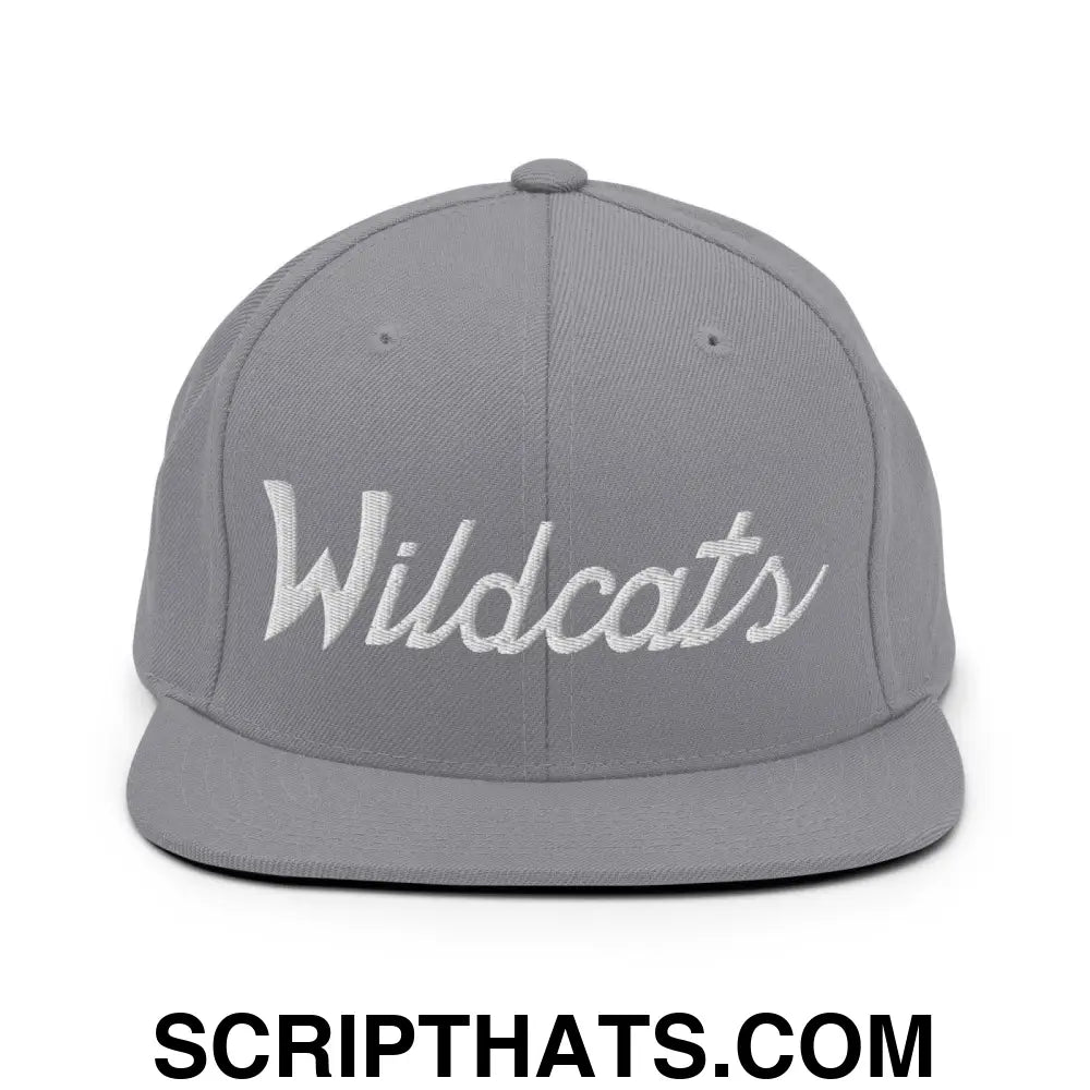 Wildcats School Mascot Script Snapback Hat Silver