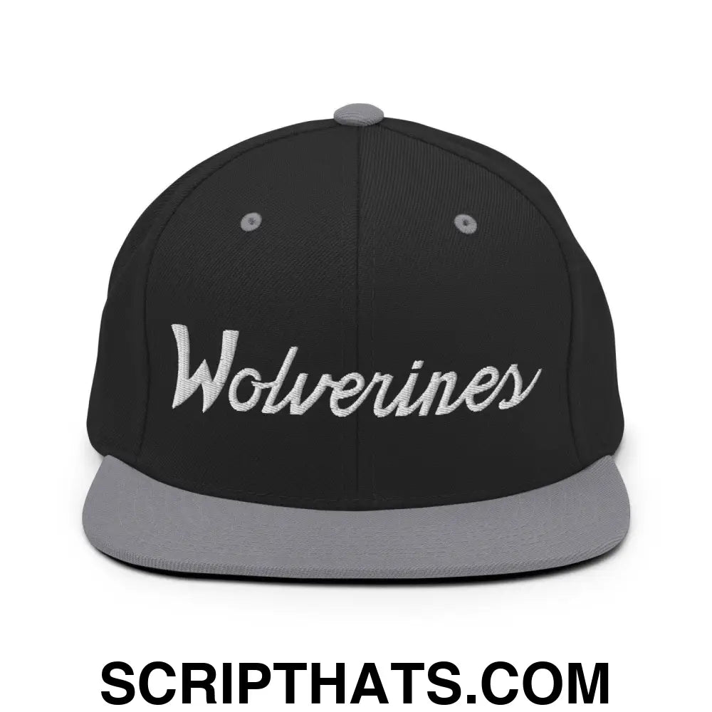 Wolverines School Mascot Script Snapback Hat Black Silver