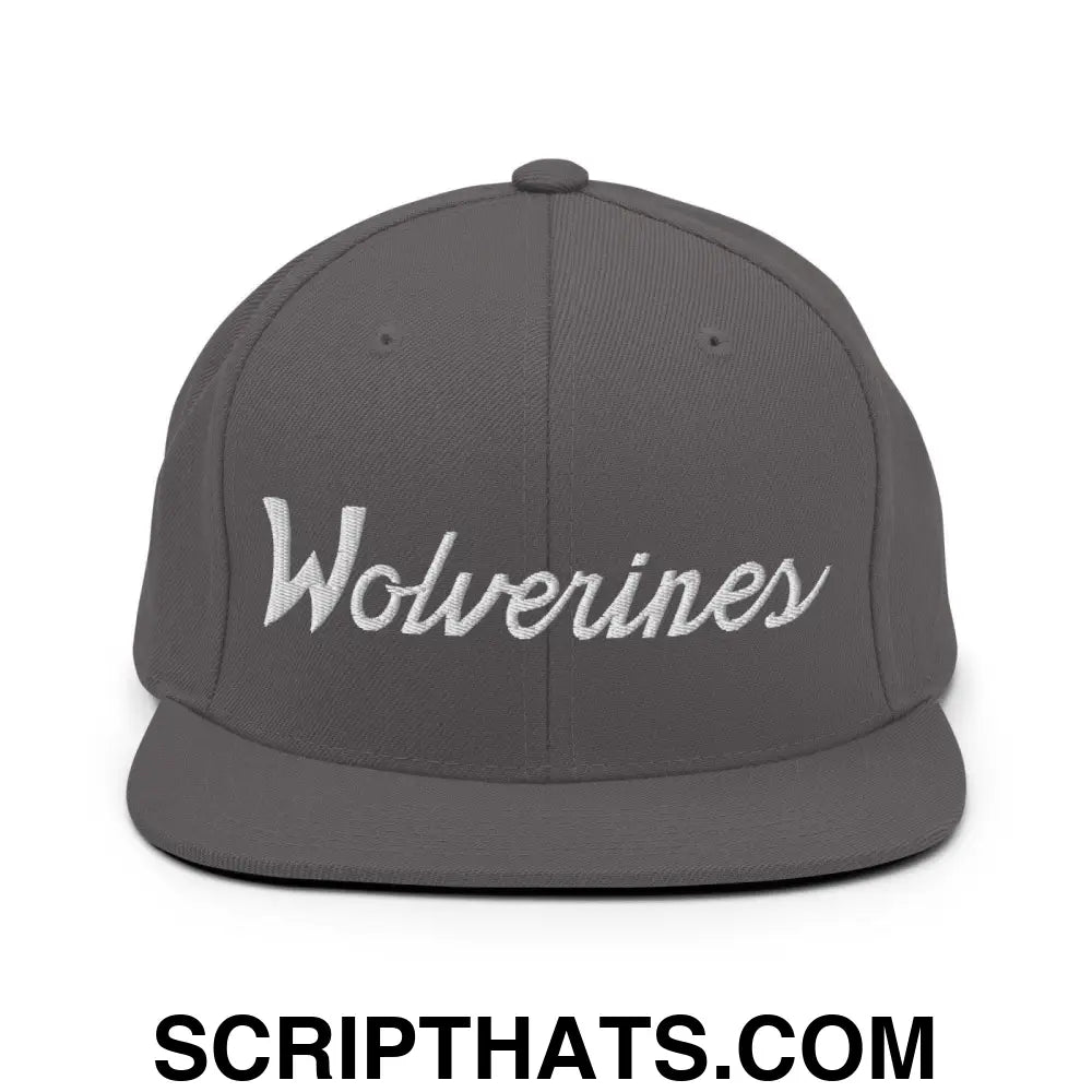 Wolverines School Mascot Script Snapback Hat Dark Grey