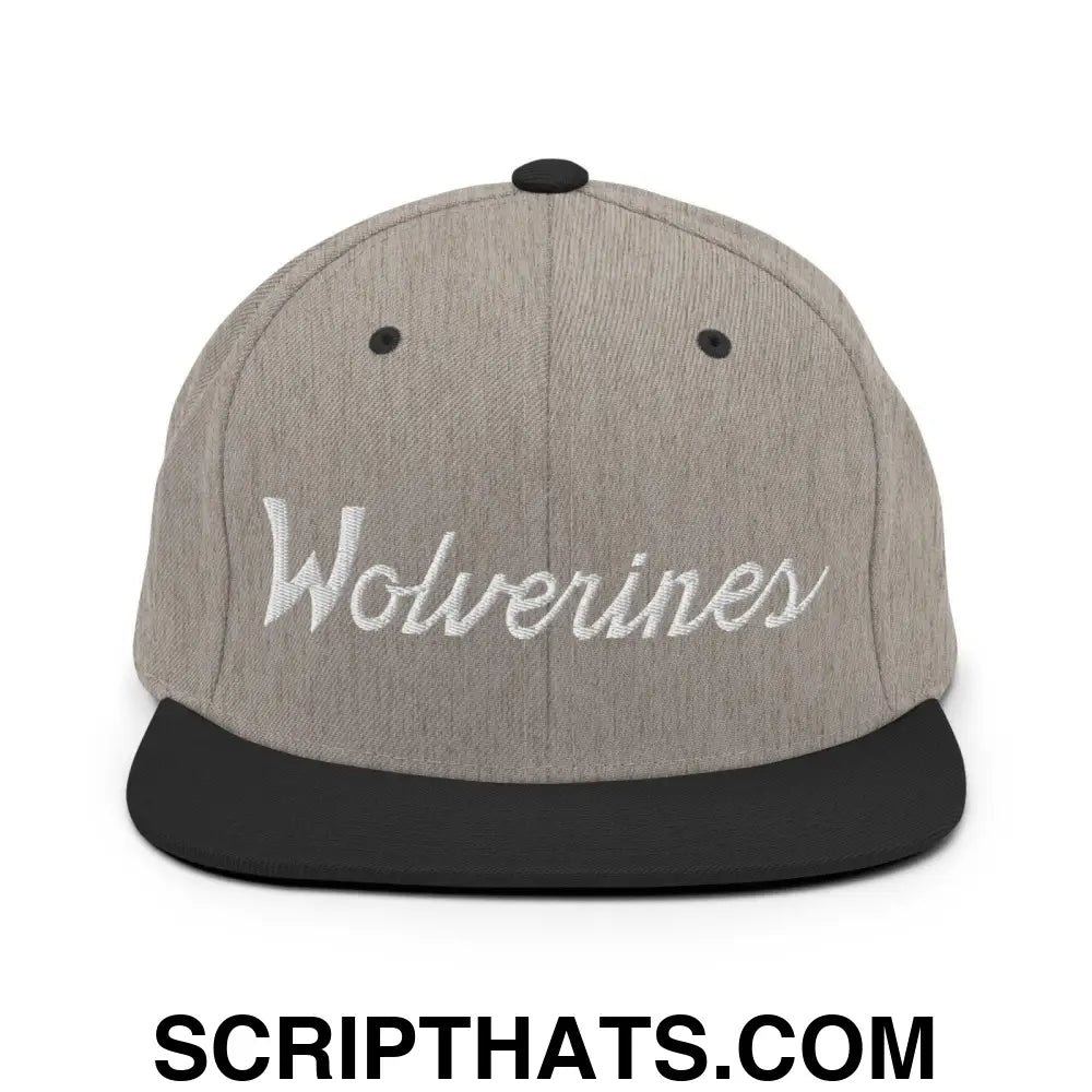 Wolverines School Mascot Script Snapback Hat Heather Black