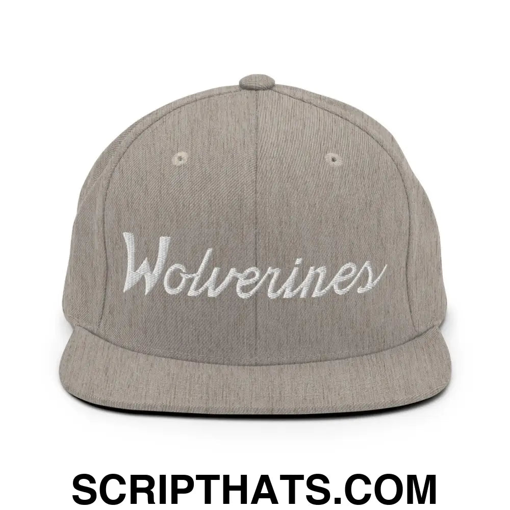 Wolverines School Mascot Script Snapback Hat Heather Grey