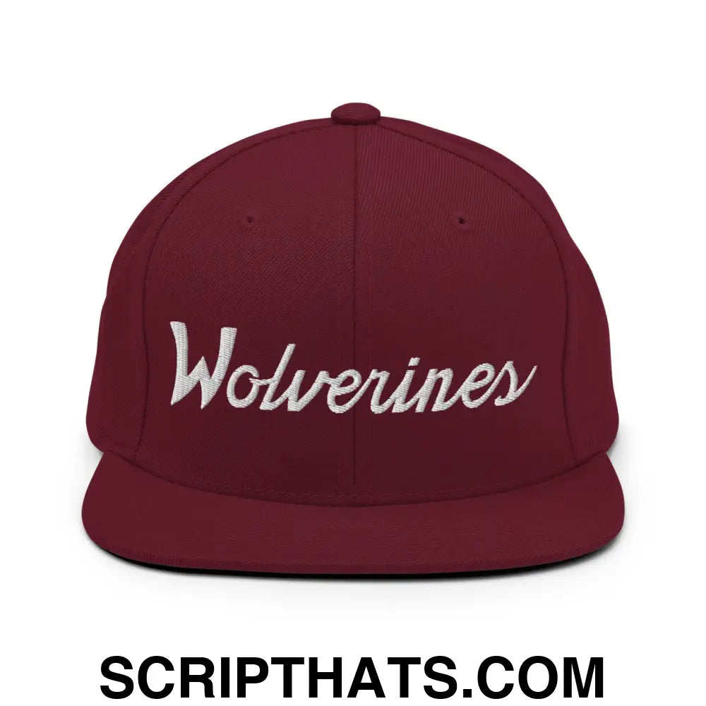 Wolverines School Mascot Script Snapback Hat Maroon