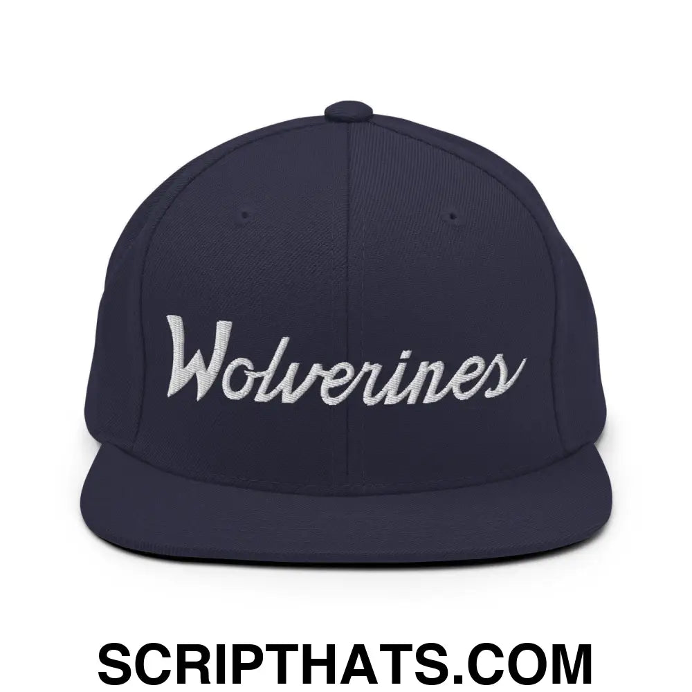 Wolverines School Mascot Script Snapback Hat Navy