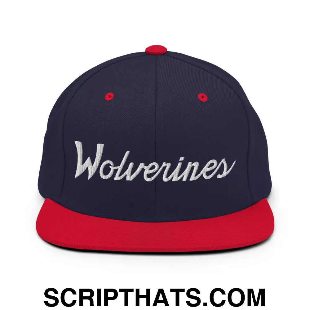 Wolverines School Mascot Script Snapback Hat Navy Red