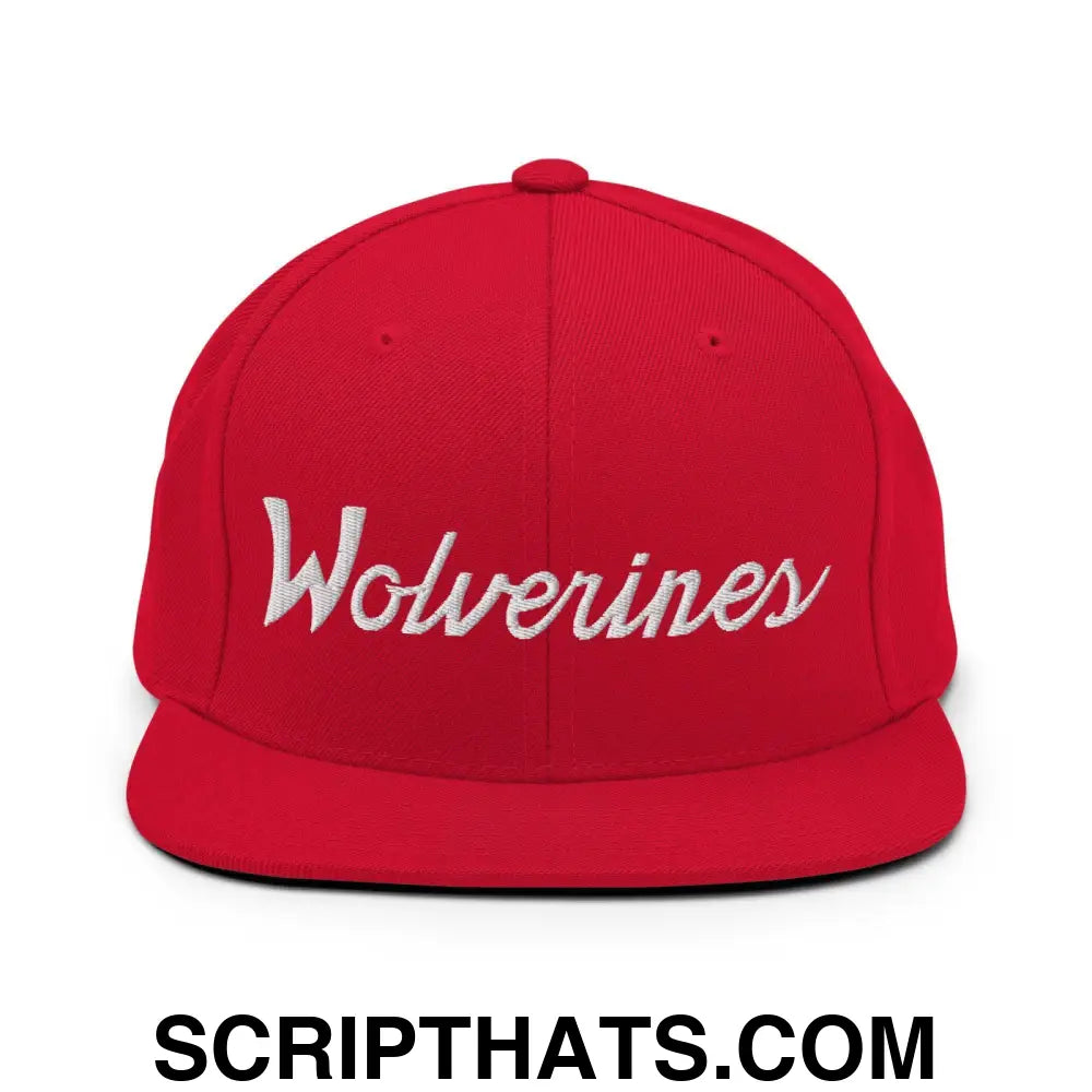 Wolverines School Mascot Script Snapback Hat Red