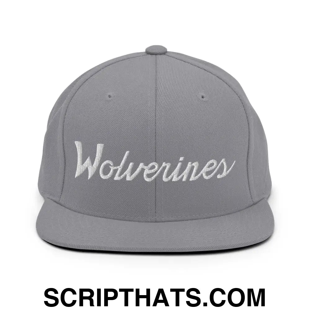 Wolverines School Mascot Script Snapback Hat Silver