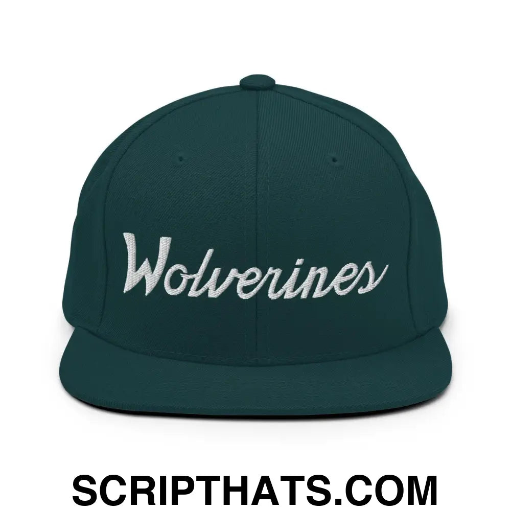 Wolverines School Mascot Script Snapback Hat Spruce