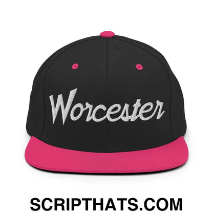 Worcester Script Snapback Hat Black Neon Pink