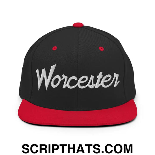 Worcester Script Snapback Hat Black Red