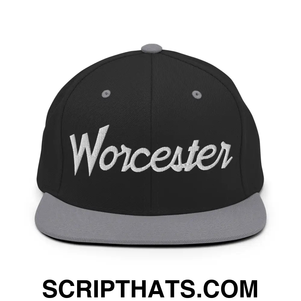 Worcester Script Snapback Hat Black Silver