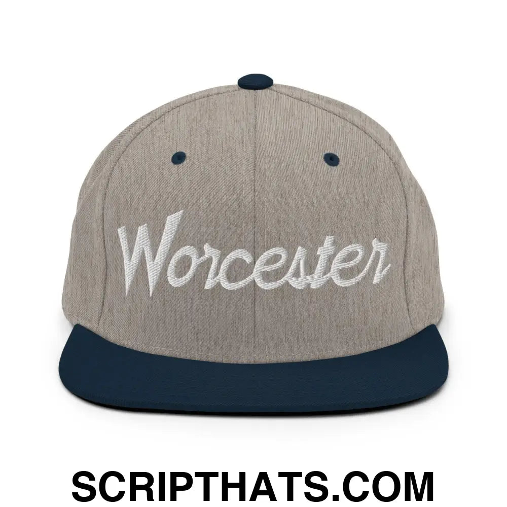 Worcester Script Snapback Hat Heather Grey Navy