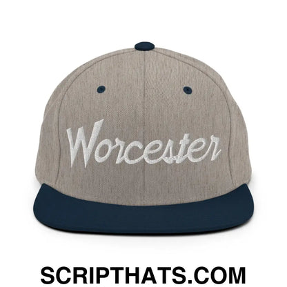 Worcester Script Snapback Hat Heather Grey Navy