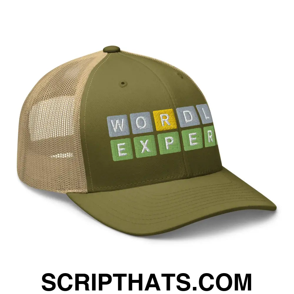 Wordle Expert Retro Trucker Hat Moss Khaki