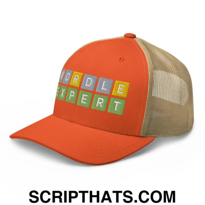 Wordle Expert Retro Trucker Hat Rustic Orange Khaki