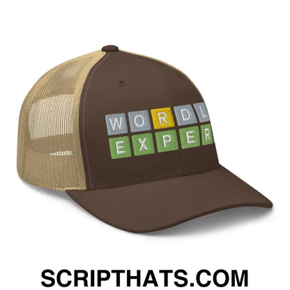 Wordle Expert Retro Trucker Hat Brown Khaki