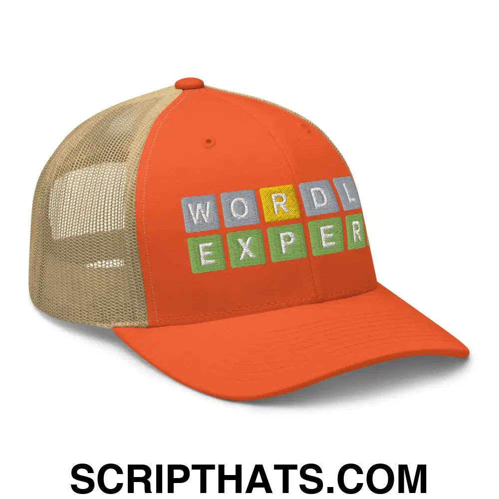 Wordle Expert Retro Trucker Hat Rustic Orange Khaki