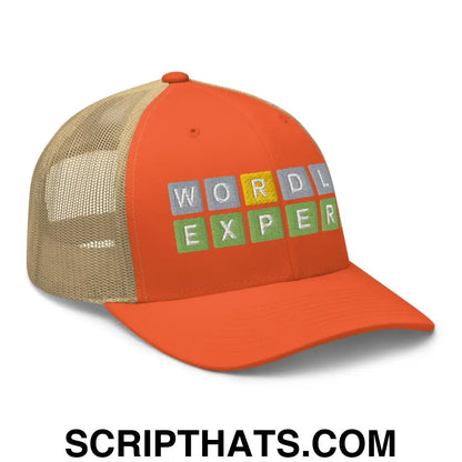 Wordle Expert Retro Trucker Hat Rustic Orange Khaki