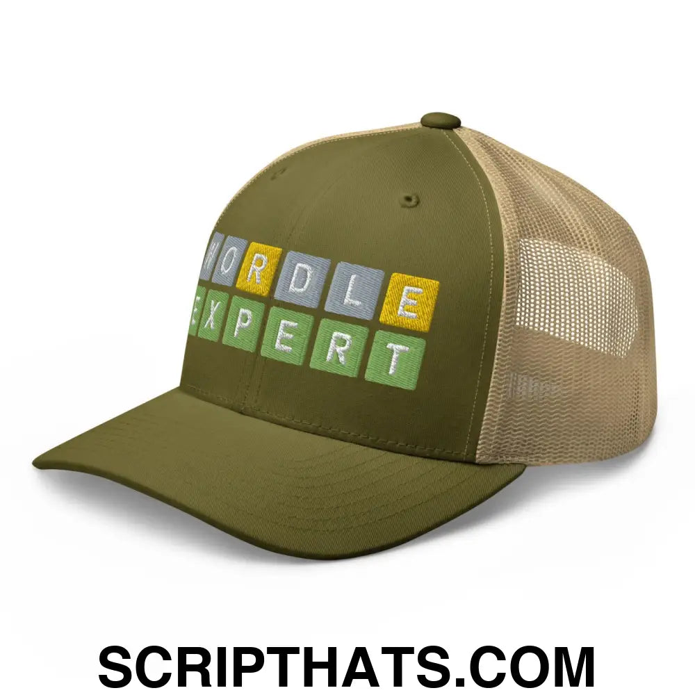 Wordle Expert Retro Trucker Hat Moss Khaki